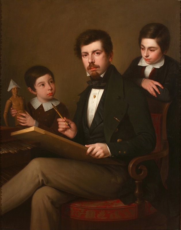 Antonio María Esquivel - Self-portrait with his sons Carlos and Vicente