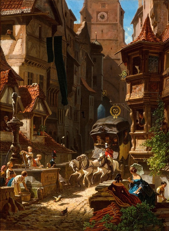 Carl Spitzweg - The arrival of the stagecoach