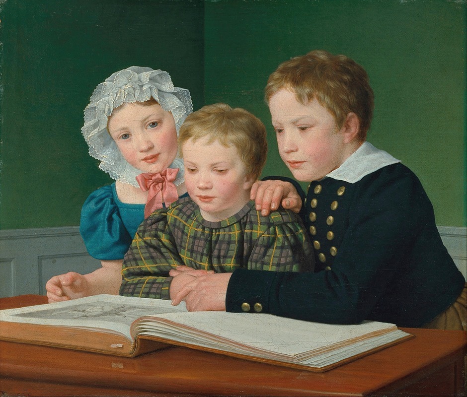 Christoffer Wilhelm Eckersberg - Portrait of C.F. Holm’s children. Adam Vilhelm, Pauline Frederikke and Johan Chr. Julius