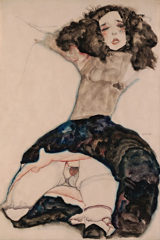 Egon Schiele - Black-Haired Girl with Lifted Skirt