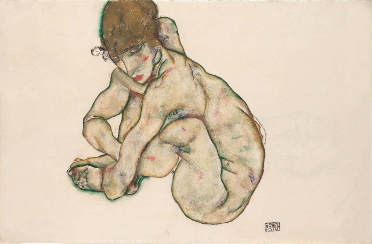 Egon Schiele - Crouching Nude Girl