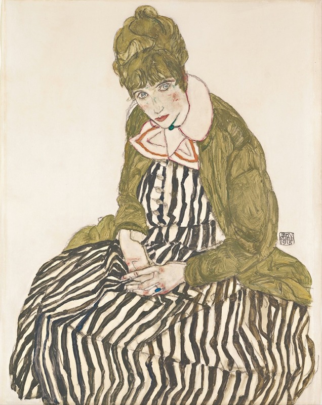 Egon Schiele - Edith with Striped Dress, Sitting