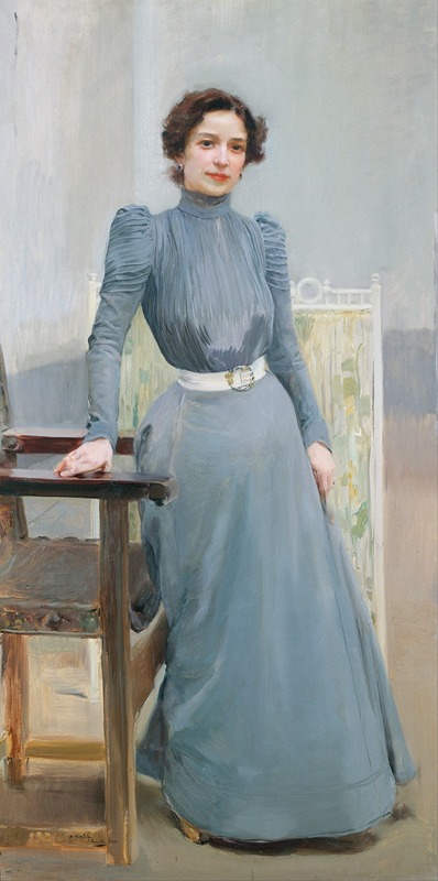 Joaquín Sorolla - Clotilde con traje gris — Clotilde in a grey dress