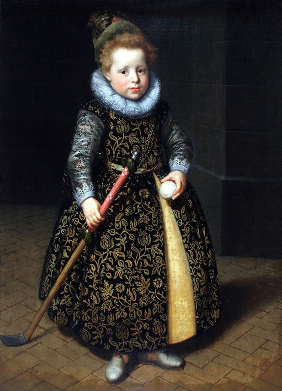 Paulus Moreelse - Portrait of a four-year old boy with a club and ball