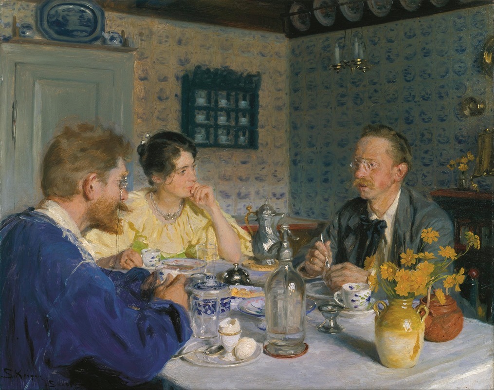 Peder Severin Krøyer - A breakfast. The artist, his wife and the writer Otto Benzon