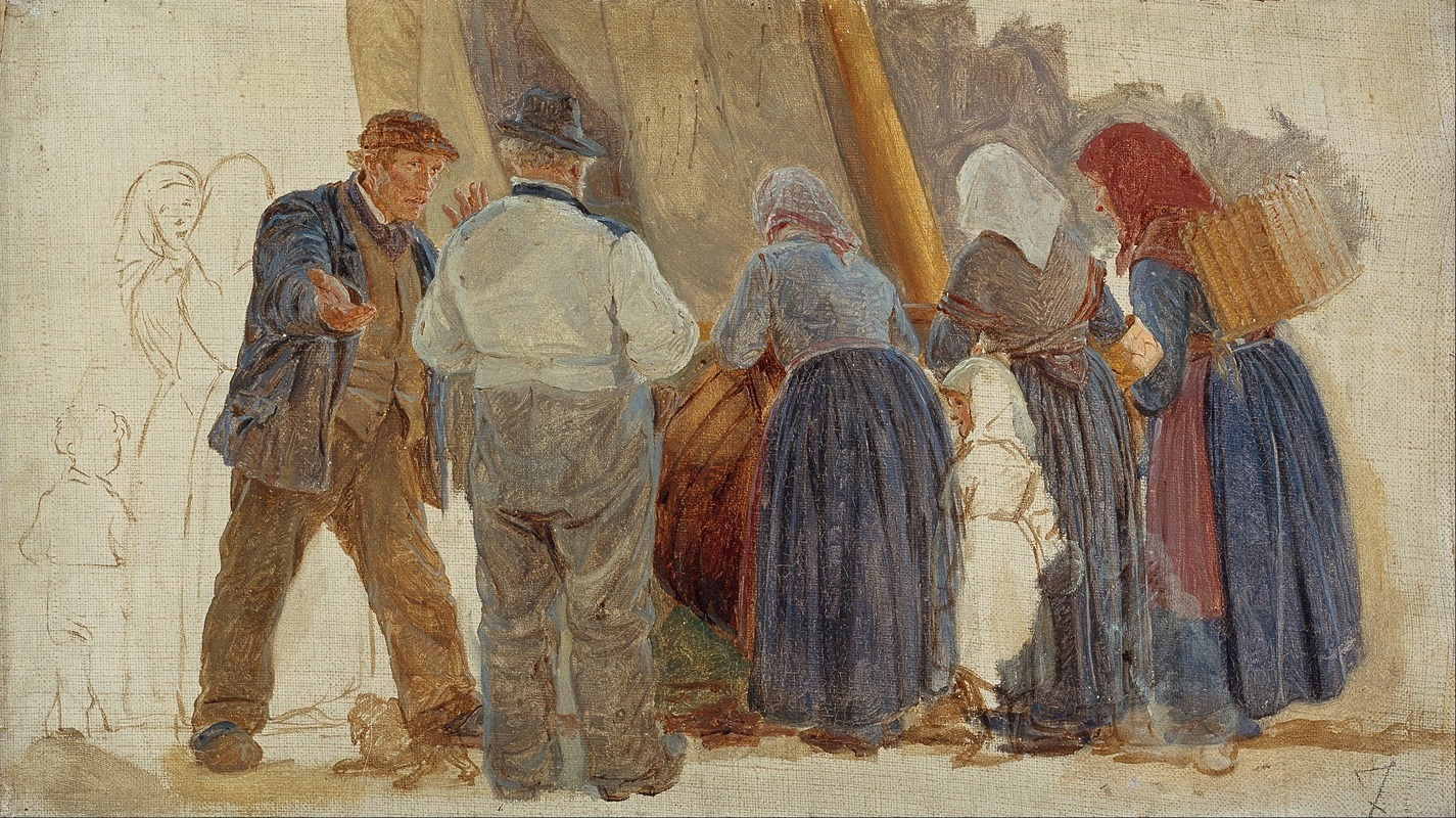 Peder Severin Krøyer - Morning at Hornbæk. Men and women bargining
