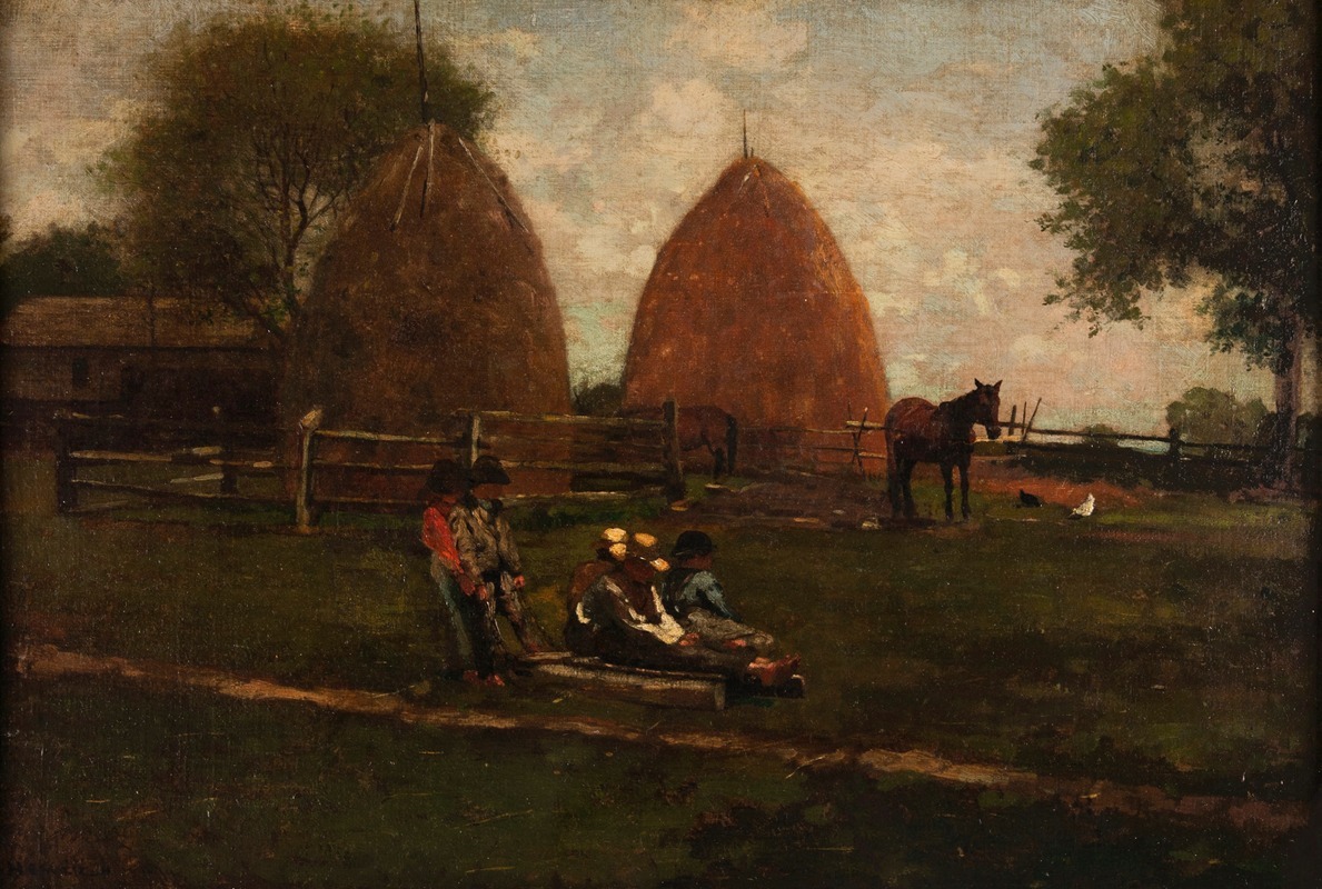 Winslow Homer - Haystacks and Children
