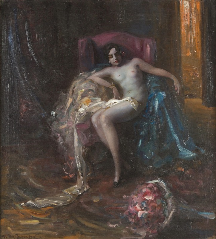 Arnulf De Boucher - Female nude in armchair