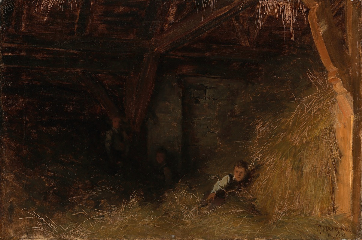 Franz von Defregger - Three Boys in the Straw (In the Hay Barn)