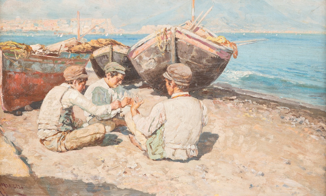 Giuseppe Giardiello - Fisher boys by the beach of Naples