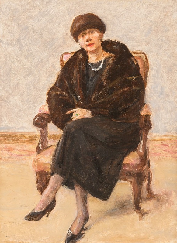 Max Liebermann - Portrait of Lola Leder in fur coat, sitting