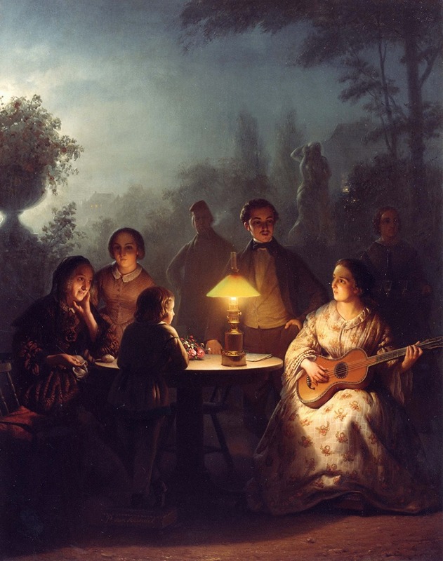 Petrus van Schendel - A Summer Evening by Lamp and by Moonlight