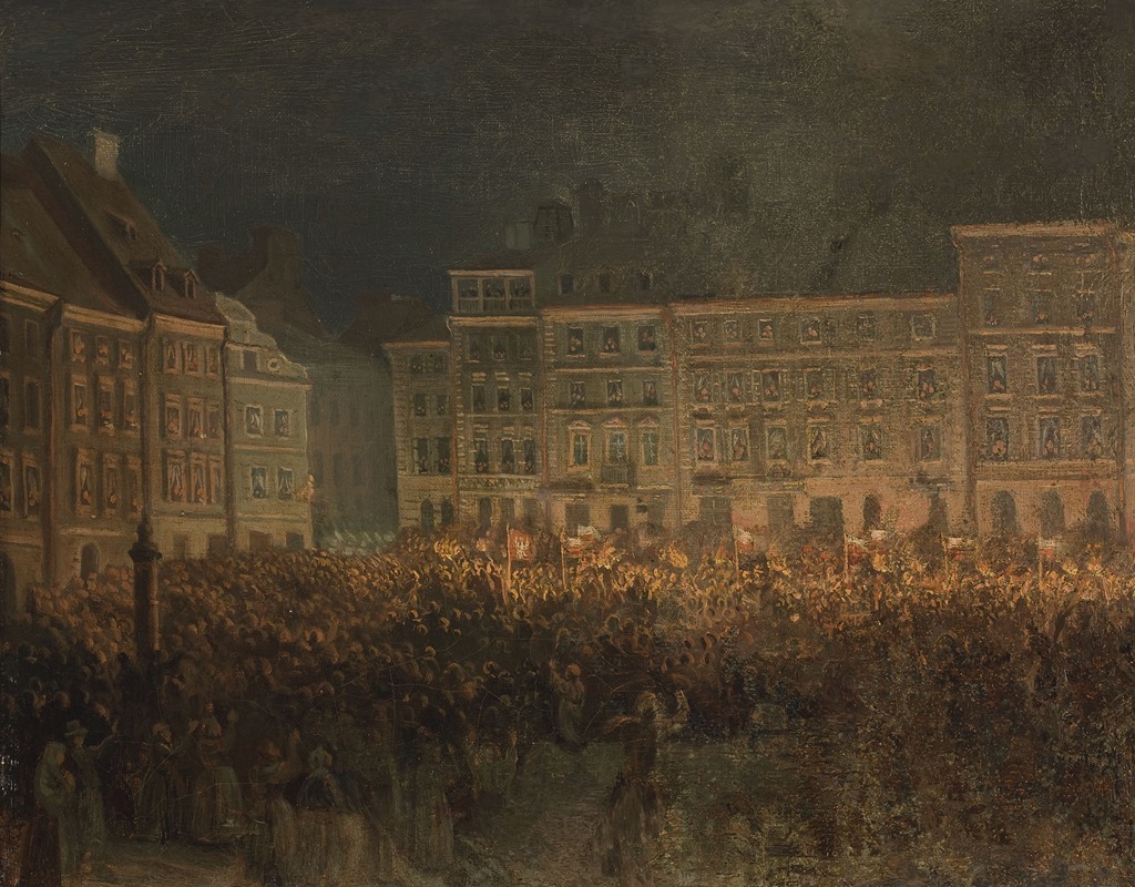 Aleksander Lesser - Patriotic manifestation at the square of the Old Town in 1861