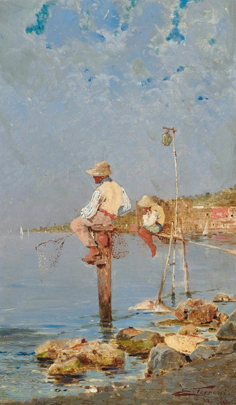 Egisto Ferroni - Boys fishing on the Italian Coast