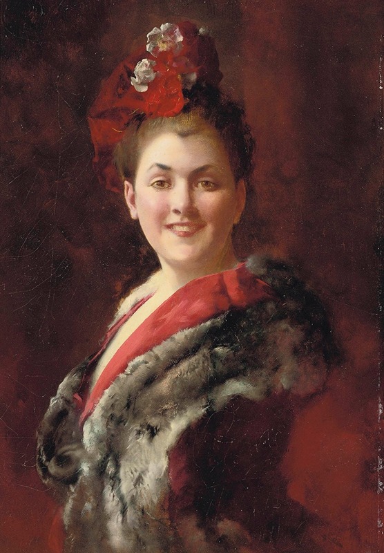 Gustave Jean Jacquet - A lady in a fur-lined cape