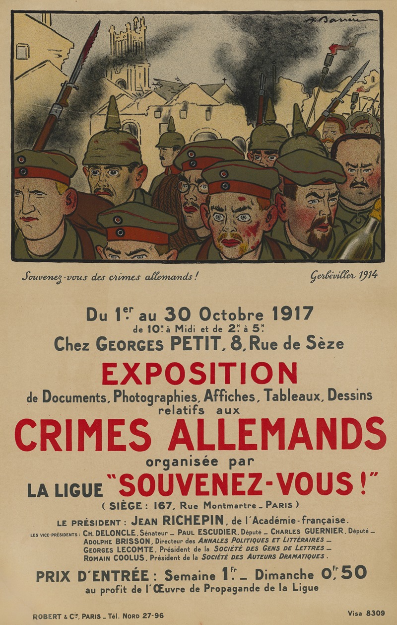 Adrien Barrère - Souvenez-vous des crimes allemands. Exposition du 1er au 30 octobre 1917