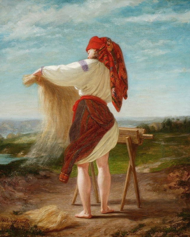 Henryk Rodakowski - Peasant woman breaking flax