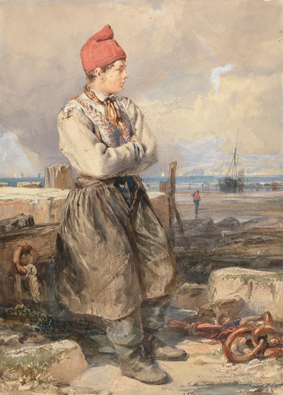 James Duffield Harding - French Coast Scene with Fisherboy