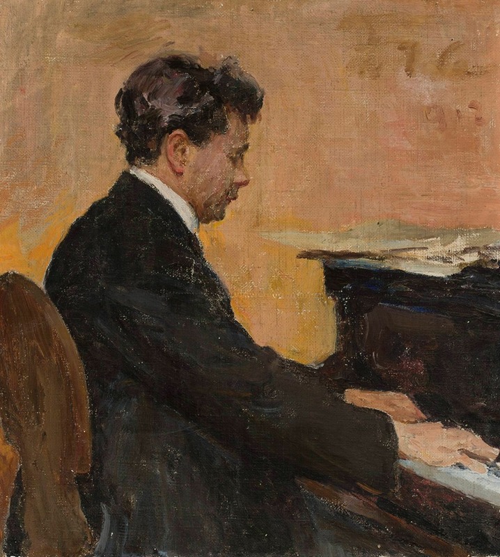 Jan Ciągliński - Portrait of Józef Hofmann at the piano