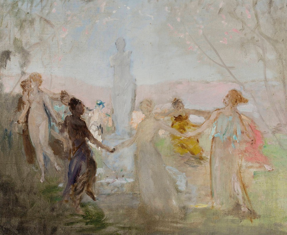 Jan Ciągliński - Sketch for the painting “Procession around the Venus de Milo statue”