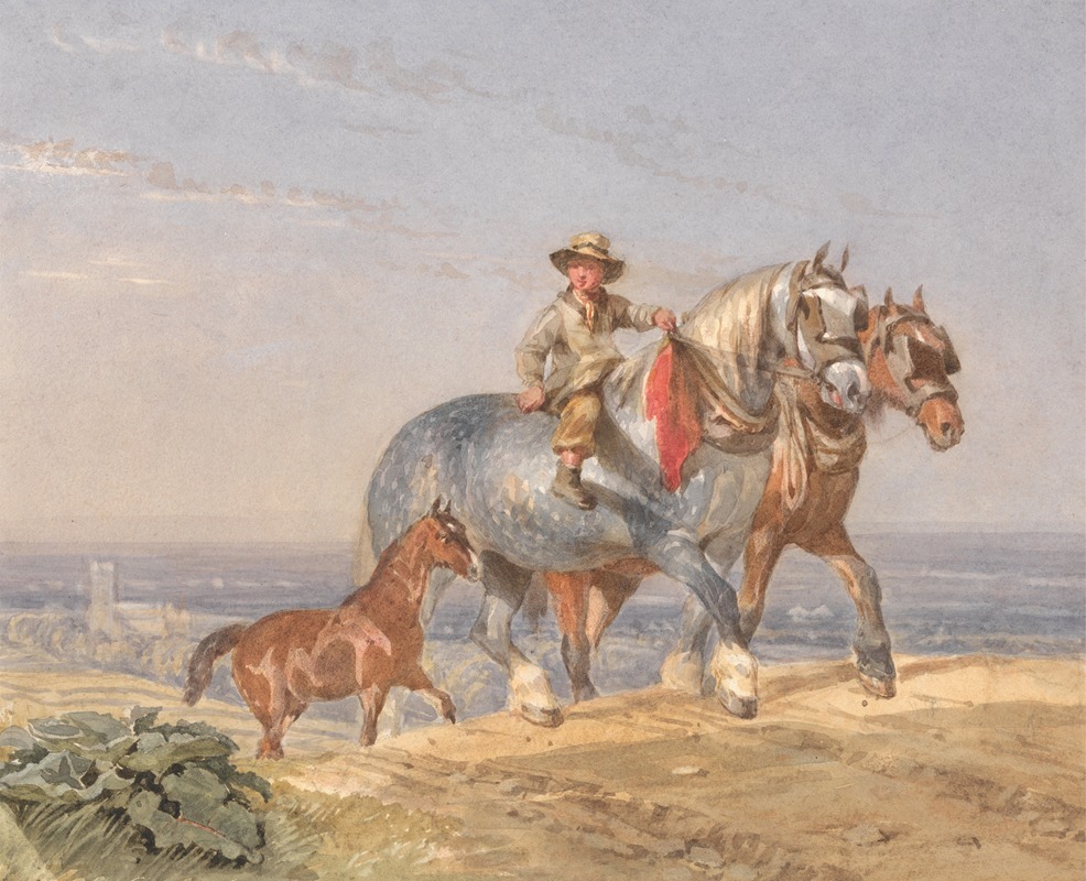 John Frederick Tayler - A Ploughboy Riding One of a Pair of Draught-horses Up a Hill