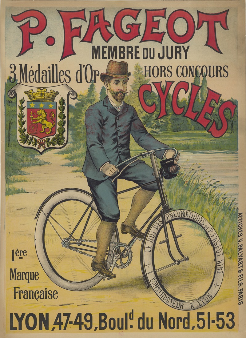 Affiches V. Palyart & Fils - P. Fageot. Cycles, 1ère marque française. Lyon