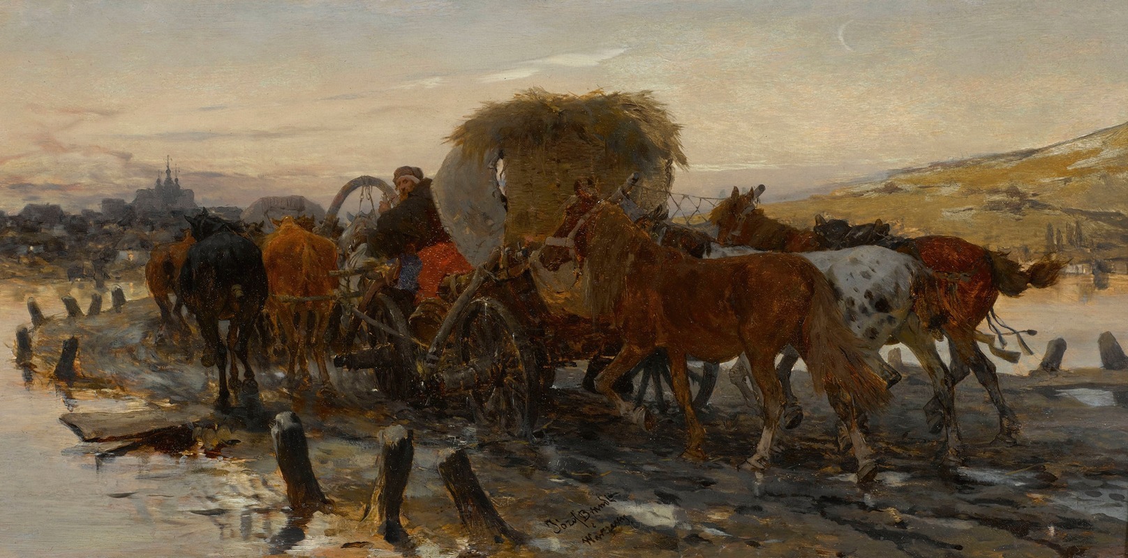 Jozef Brandt - Jews leading horses to the market