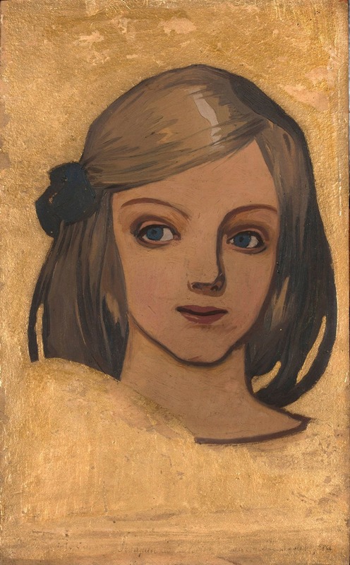 Józef Mehoffer - Head of a girl against gold background