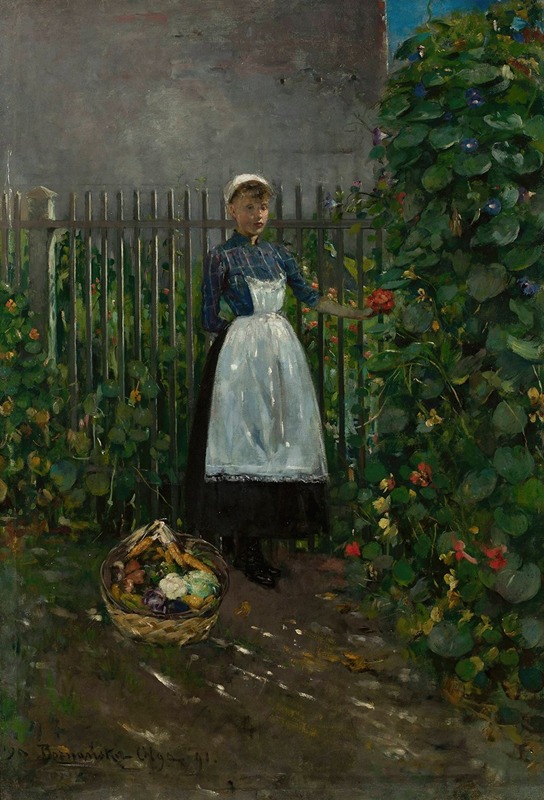 Olga Boznanska - Girl with a basket of vegetables in the garden