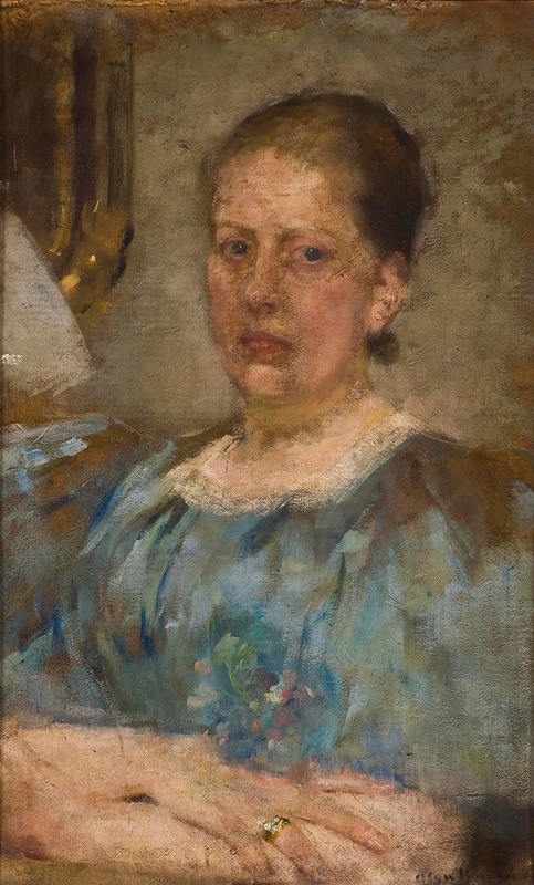 Olga Boznanska - Portrait of a woman in a blue blouse