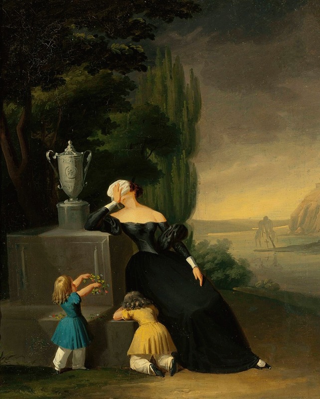 Wincenty Smokowski - Widow with a child at her husband’s grave