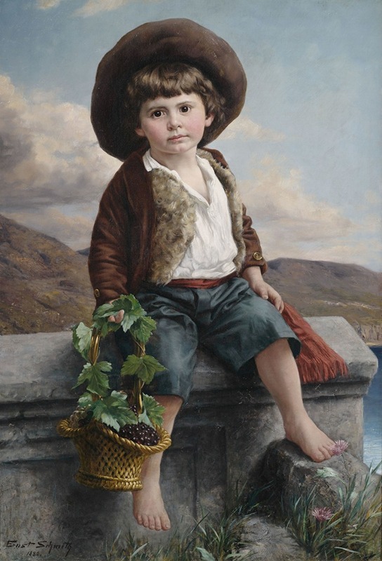 Ernst Schmitz - Bildnis eines Bauernjungen mit einem Traubenkorb auf einer Brüstung