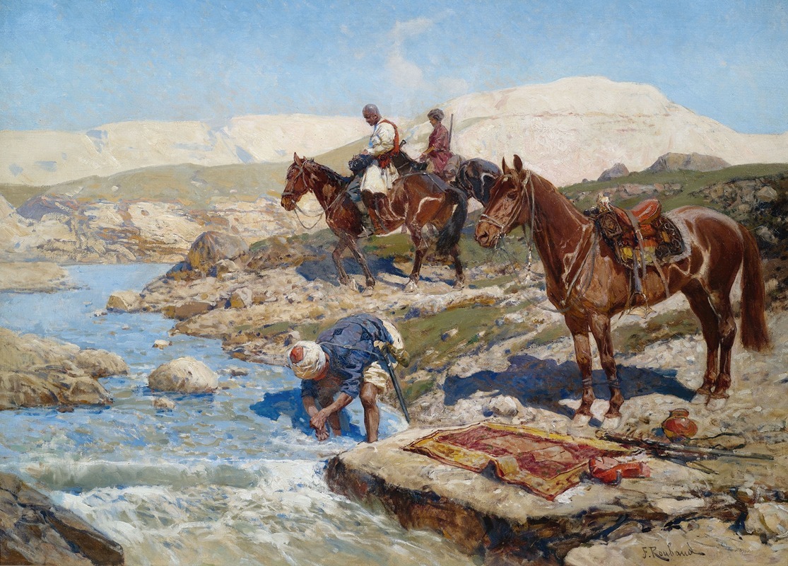 Franz Roubaud - Circassian Horsemen at a River