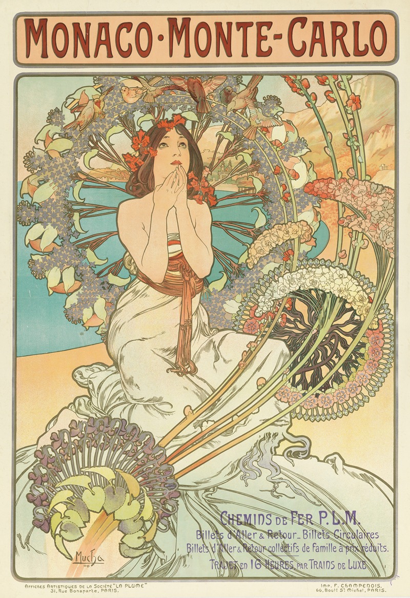 Alphonse Mucha - Monaco, Monte-Carlo. Chemins de Fer P.L.M.