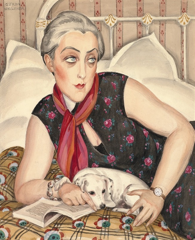 Gerda Wegener - Portrait of a woman reading with a dog