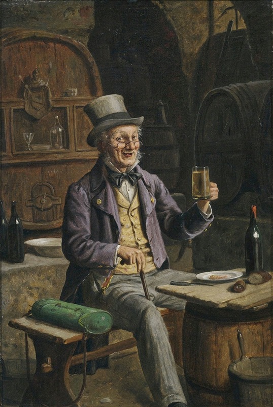 Hermann Kern - A botanist with his vasculum having a drink in the beer cellar