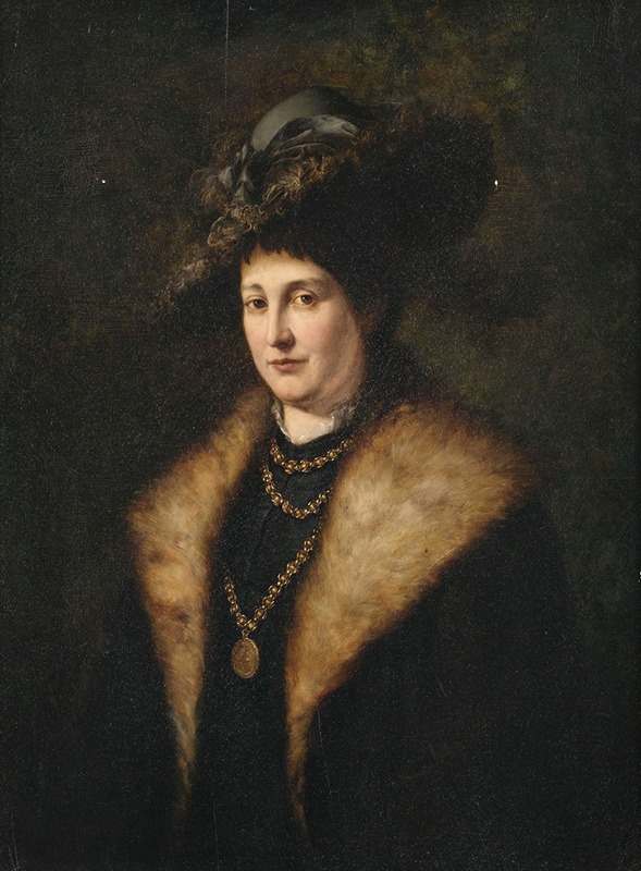 Julius Victor Carstens - Bildnis einer Dame in dunklem Kleid mit pelzbesetztem Mantel