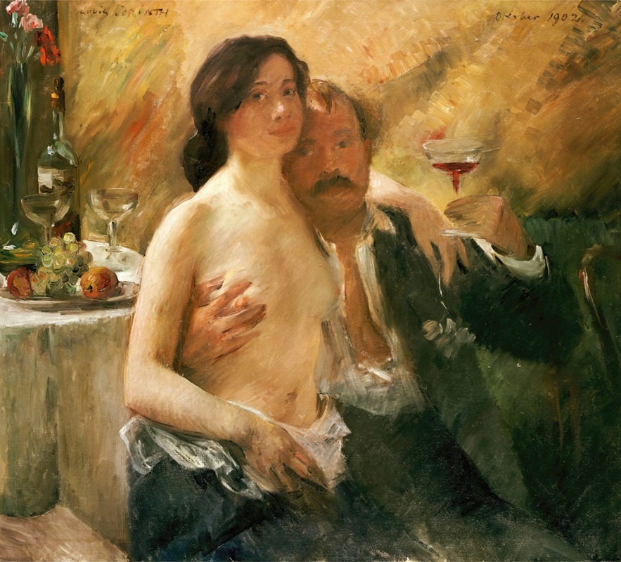 Lovis Corinth - Self portrait with his wife Charlotte Berend-Corinth and a sekt glass