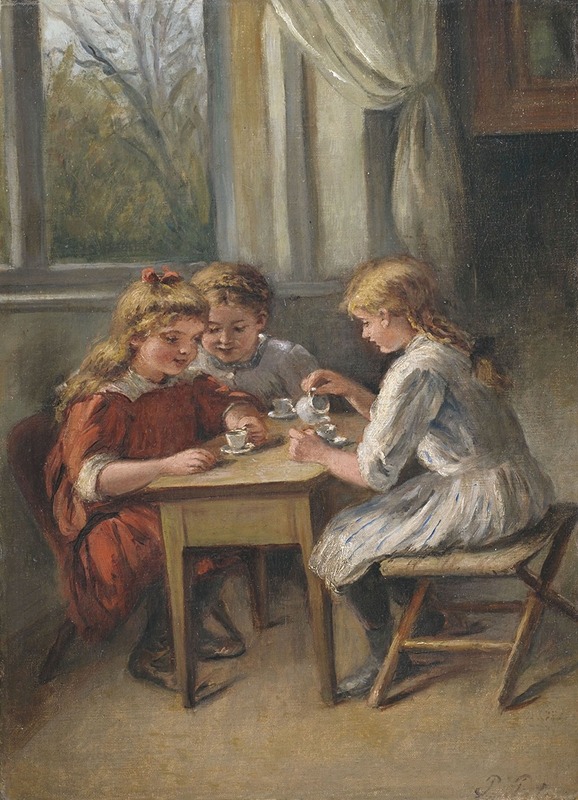 Pietronella Peters - Kaffeeklatsch. Drei Mädchen beim Kinderkaffee