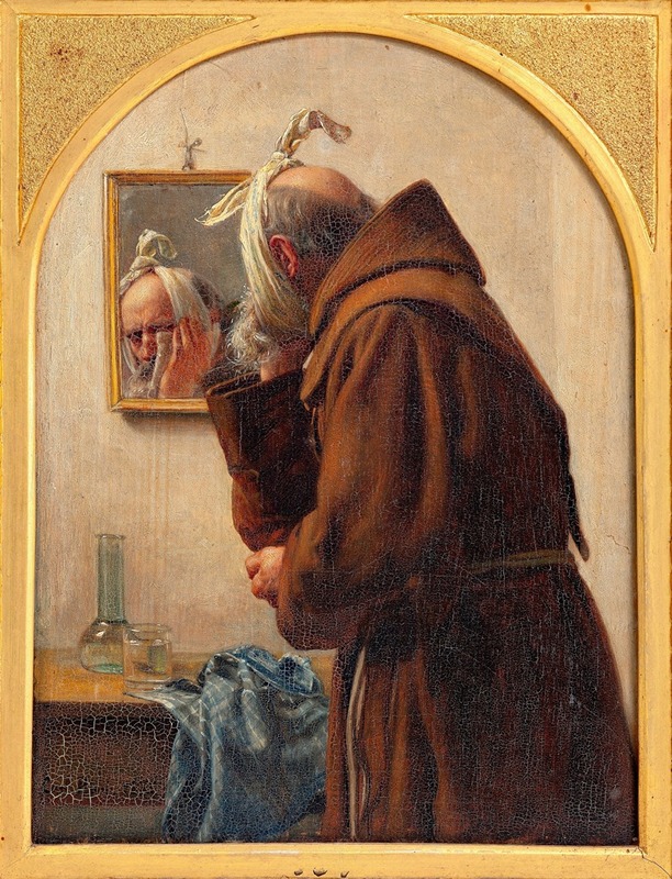Carl Bloch - A monk examines himself in a mirror