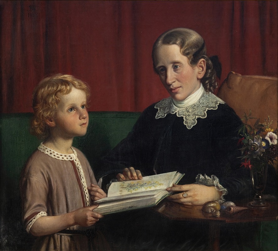 Wilhelm Marstrand - Miss Annette Hage (1814-1857) shows her nephew Hother Hage (1849-1904) a book on plants