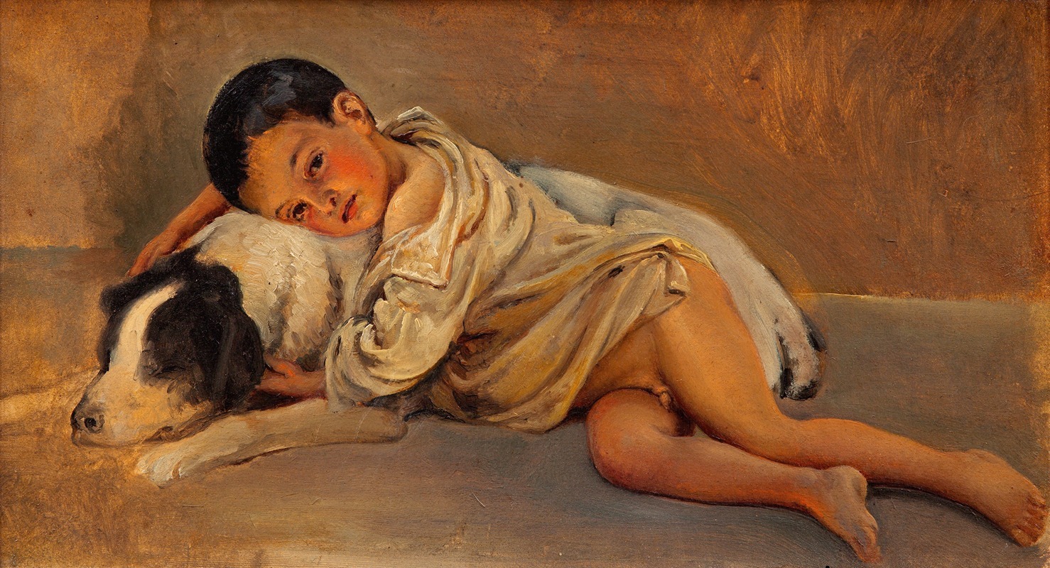 Wilhelm Marstrand - Neapolitan boy and dog. Study for The Neapolitan way of life