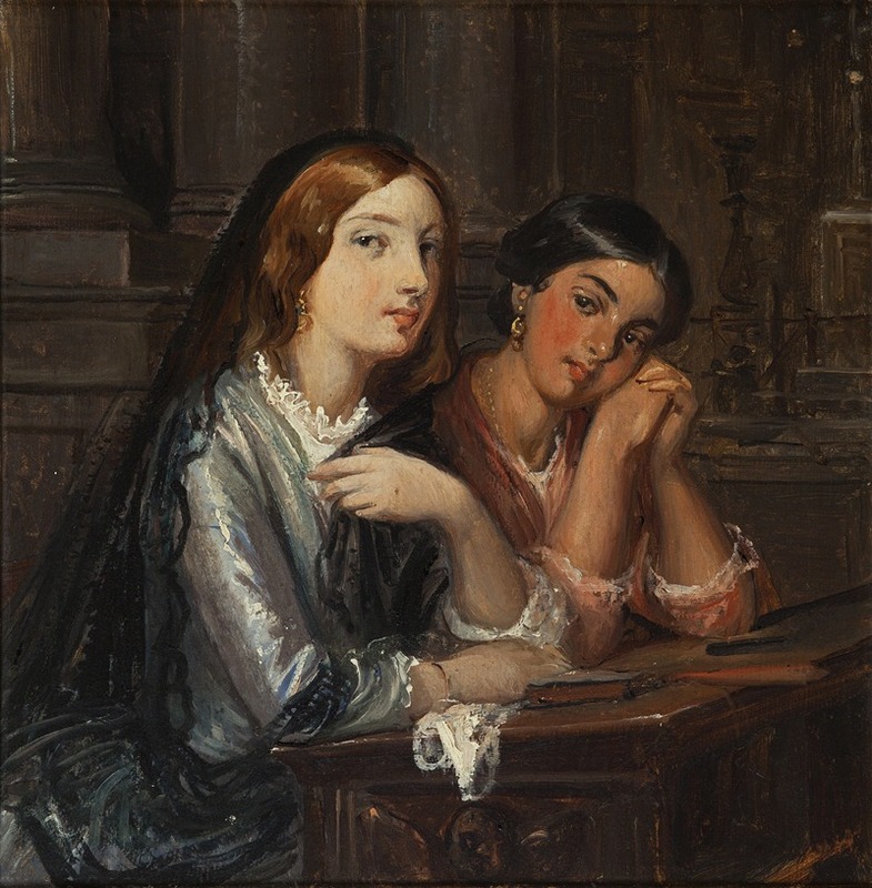 Wilhelm Marstrand - Venetian women in a church (outline for a painting with the same title, 1854)