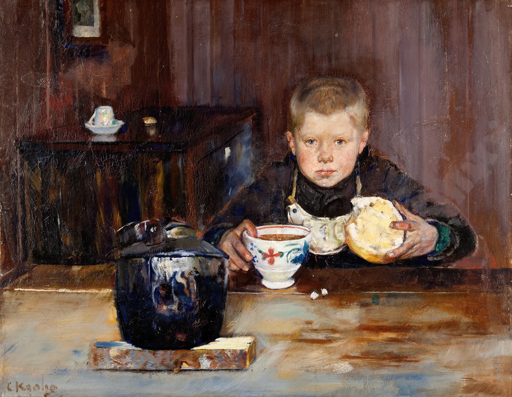 Christian Krohg - Errand-Boy Drinking Coffee