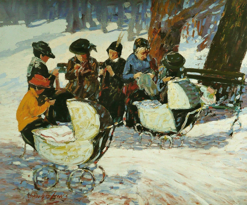 George Luks - Knitting for the Soldiers; High Bridge Park