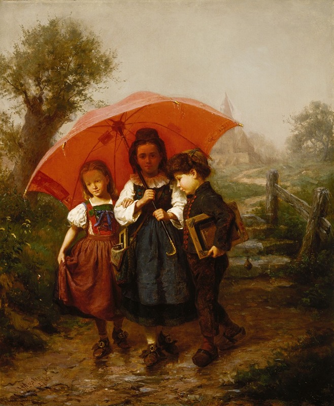 Henry Mosler - Children under a Red Umbrella