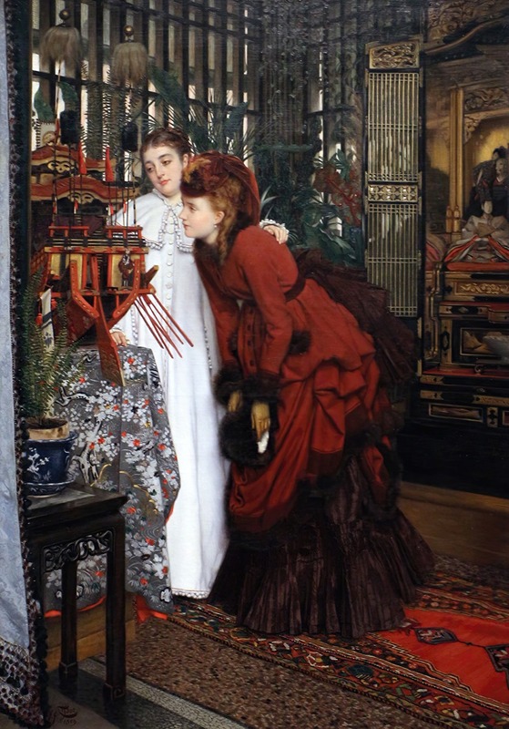 James Tissot - Young woman looking at Japanese items