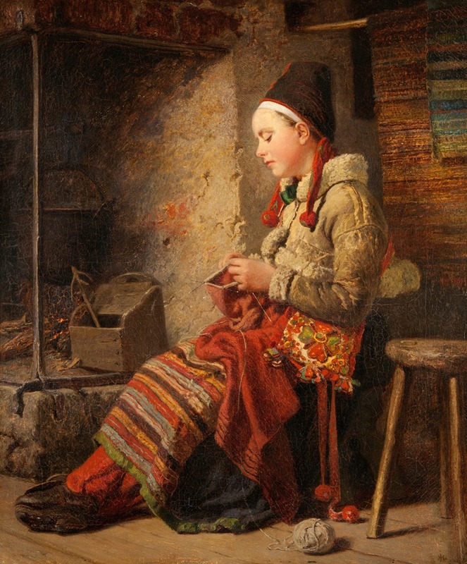 Johan Fredrik Höckert - Rättvik Girl by the Fireside