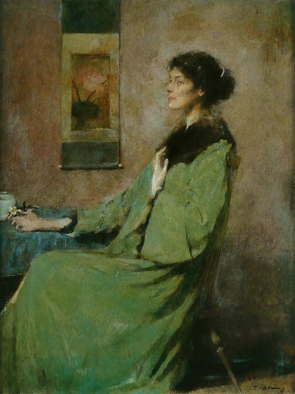Thomas Wilmer Dewing - Portrait of a Lady Holding a Rose