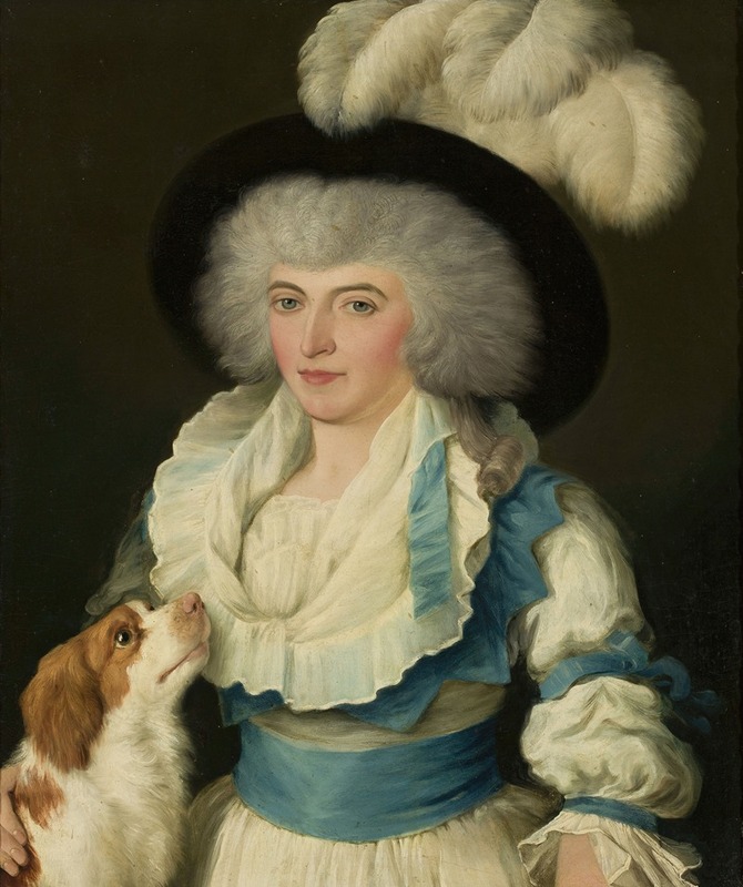 Anonymous - Portrait of a woman in a hat with ostrich feathers and a dog